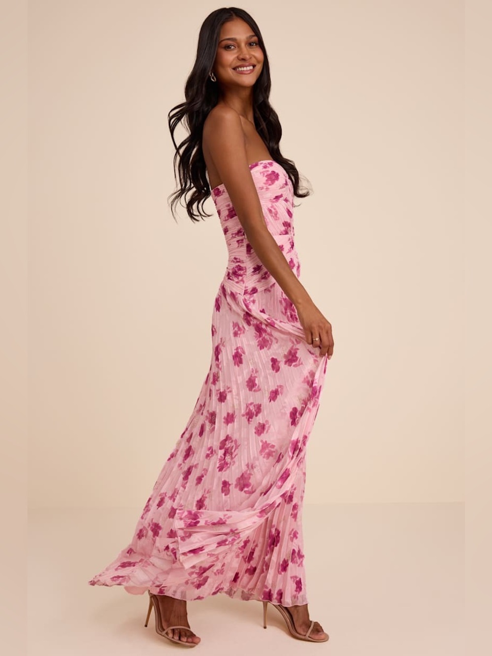 Lulus Elkay Light Pink Floral Pleated Drop Waist Maxi Dress - Picture 4 of 7